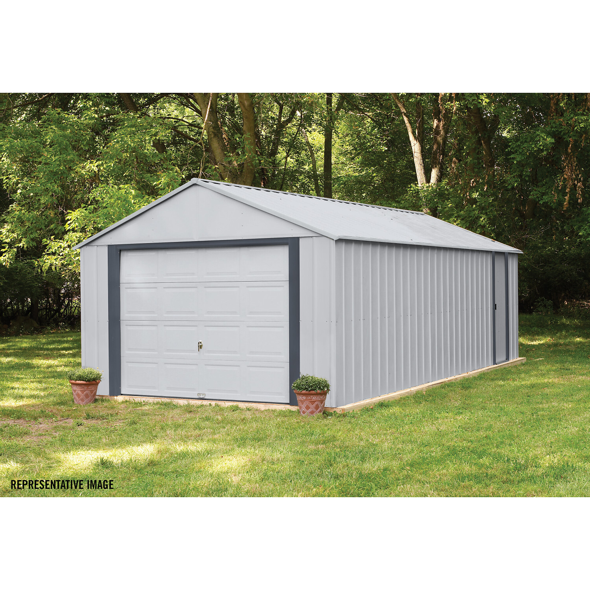 Arrow Murryhill 14ft. x 21ft. Garage, Steel Storage, Center 9.67 ft., Galvanized Steel, Model# BGR1421FG